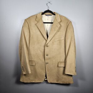 Vintage Roundtree & Yorke Men's Tan Faux‎ Suede Sports Coat Blazer Jacket Sz 46R